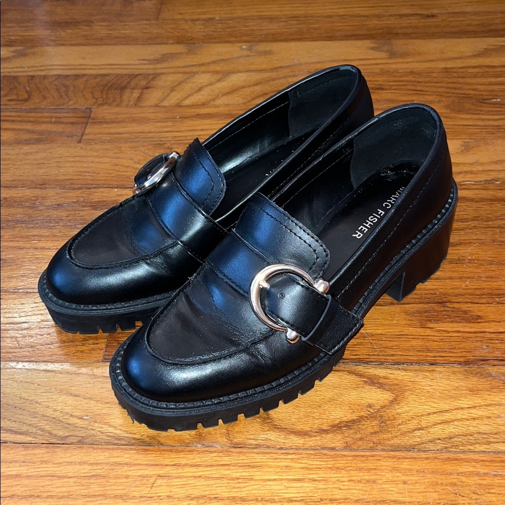 Marc Fisher Dancy Chunky Lug Sole Buckle Loafers Vegan